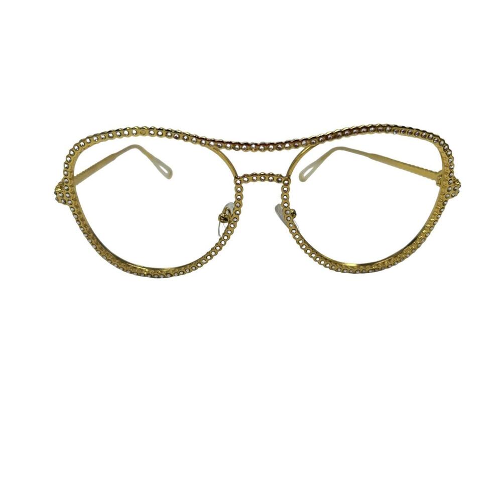 Women Decorative Rhinestone Clear Lens Eyeglasses Gold toned - Picture 5 of 8
